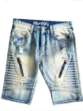 Trillnation Men' Size 32‎ Distressed Blue Denim Shorts